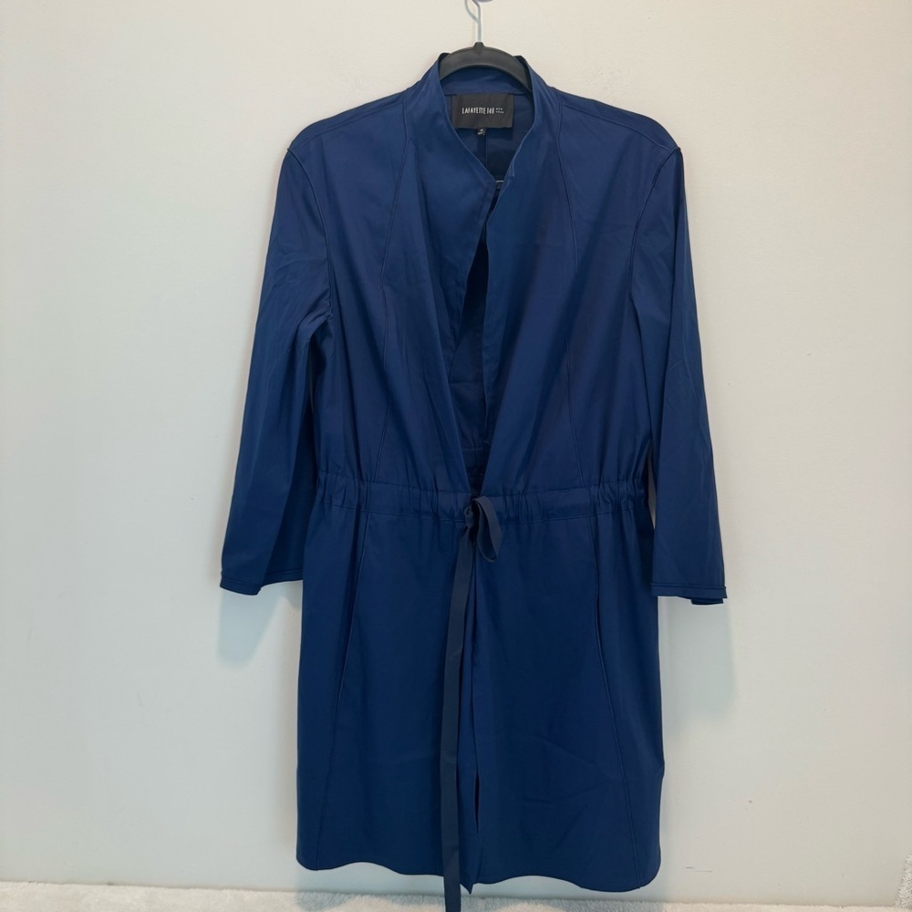 Lafayette 148 Royal Blue Cotton Blend Robe mini Dress w/ Elastic Waist sz M